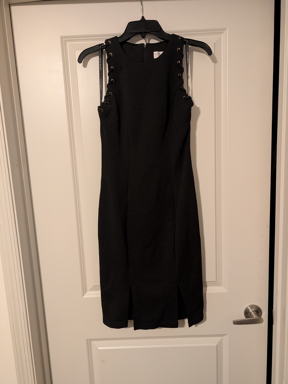 Bisou Bisou Black Sleeveless Bodycon Dress with Lace Up Details Evening Wear